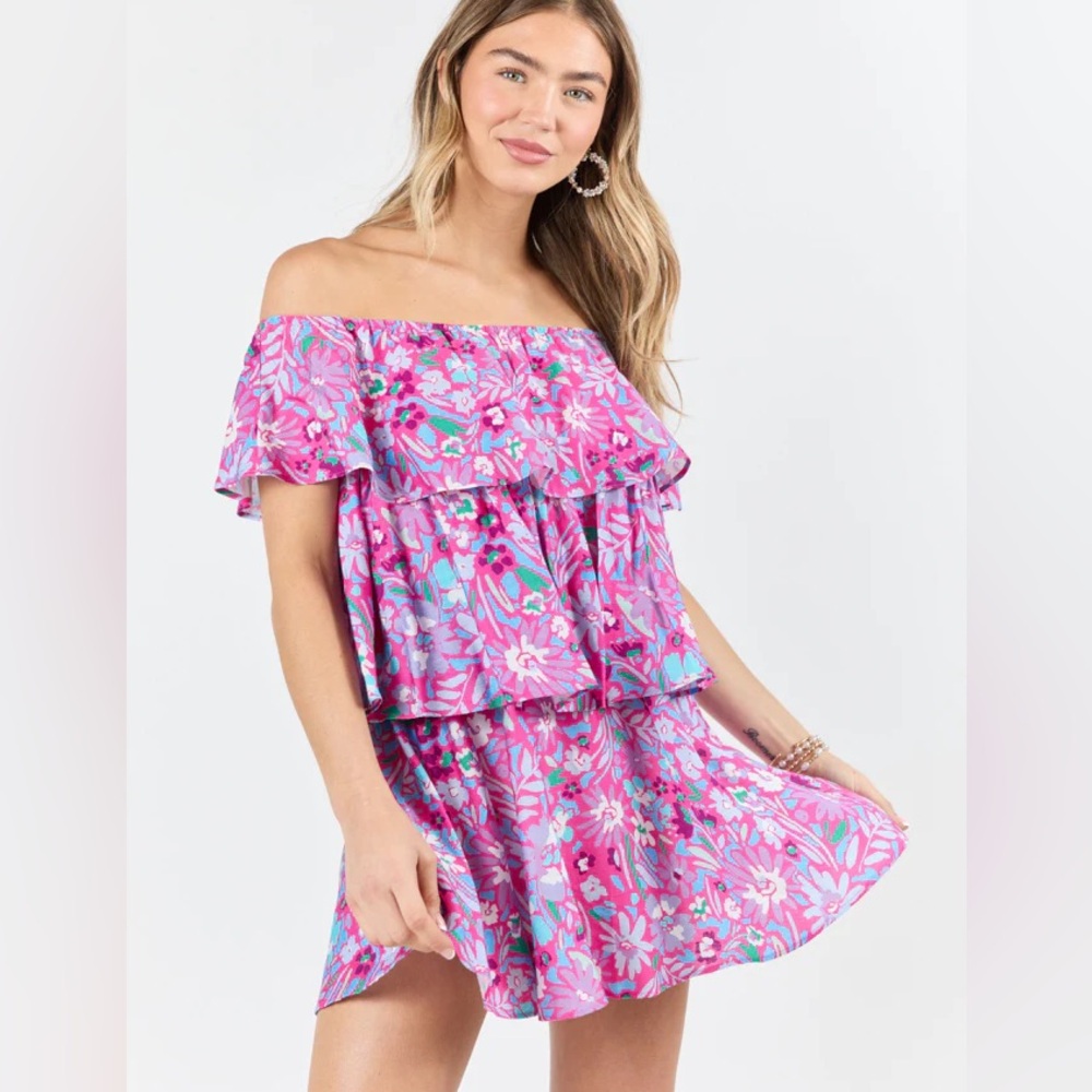 Pink Lily Off-Shoulder Dress in Pink and Purple XL New!